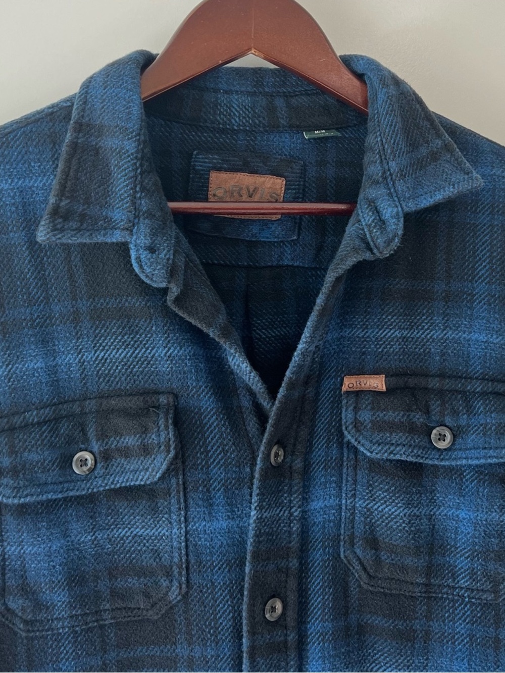 Orvis Men’s Heavyweight Blue Black Plaid Flannel Shacket Shirt Jacket Medium M